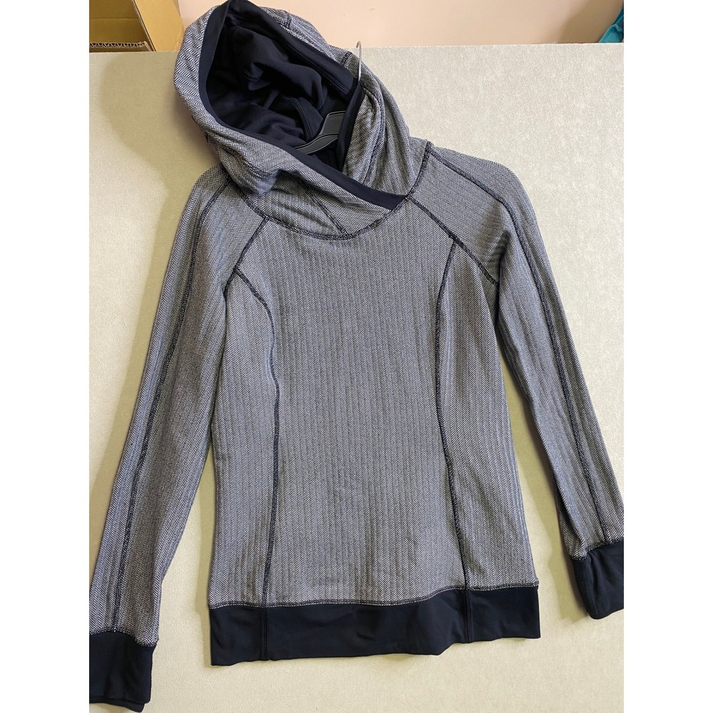 Lululemon Herringbone Pullover Hoodie Black White Activewear Long Sleeve Top